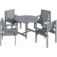 Outsunny 5 Pieces Garden Dining Set with Parasol Hole, Round Outdoor Table and Chairs, 4 Seater Wooden Garden Furniture, Grey