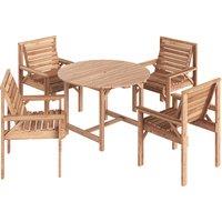 Outsunny 5 Pieces Garden Dining Set with Parasol Hole, Round Outdoor Table and Chairs, 4 Seater Wooden Garden Furniture, Natural