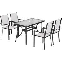 Outsunny Garden Dining Set for 4 with Umbrella Hole, Stackable Chairs and Rectangular Glass-Top Outdoor Table, Light Grey