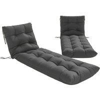 Outsunny Sun Lounger Cushions Only, Garden Lounge Chair Cushions Set of 2, Sunbed Replacement Pads with 4 Ties, Dark Grey