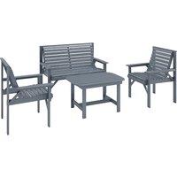 Outsunny 4 Piece Wooden Garden Furniture Set, Outdoor Garden Sofa Set with 2 Armchairs, Loveseat and Coffee Table, Grey