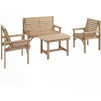Outsunny 4 Piece Wooden Garden Furniture Set, Outdoor Garden Sofa Set with 2 Armchairs, Loveseat and Coffee Table, Natural Wood
