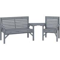 Outsunny Wooden Garden Furniture Set with Parasol Hole, 1 Chair, 1 Bench and Detachable Table, Grey Embossed Finish
