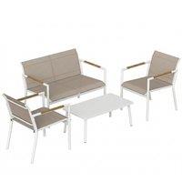 Outsunny 4 Seater Garden Furniture Set with Loveseat, Armchairs, Table, Metal Garden Sofa Set with Breathable Seats, Khaki