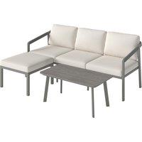 Outsunny 3 Piece Garden Dining Set, Outdoor Patio Furniture with 3 Seater Sofa, Footstool, Coffee Table and Cuhsions