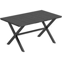 Outsunny Garden Dining Table for 6, Rectangular Outdoor Table with Wood Effect HDPE Top, X-Shaped Metal Legs, Black