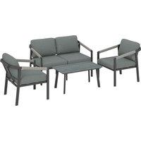 Outsunny Aluminium Garden Furniture Set, 4 Seater Outdoor Patio Furniture with Loveseat, 2 Armchairs, Slatted Table