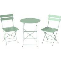 Outsunny Folding Garden Bistro Set, Outdoor Round Bistro Table and Chairs Set 2 with Electrophoresis Metal Frame, Light Green