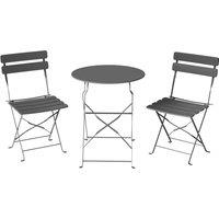 Outsunny Folding Garden Bistro Set, Outdoor Round Bistro Table and Chairs Set 2 with Electrophoresis Metal Frame, Grey