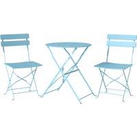 Outsunny Folding Garden Bistro Set, Outdoor Round Bistro Table and Chairs Set 2 with Electrophoresis Metal Frame, Light Blue