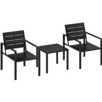 Outsunny 3 Pieces Garden Bistro Set for 2, Outdoor Bistro Table and Chairs with Metal Frame, Plastic Patio Furniture Set