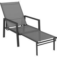 Outsunny Sun Lounger Retracable Footrest 5-Position Adjustable Steel Frame for Beach, Porch, Patio, Camping, Dark Grey