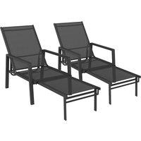 Outsunny Sun Loungers Set of 2 Retractable Footrest 5-Position Adjustable Steel Frame for Beach, Porch, Patio, Camping, Black