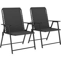 Outsunny Folding Garden Chairs Set of 2, Outdoor Dining Chairs with Wide Texteline Seat, High Back and Armrests, Black