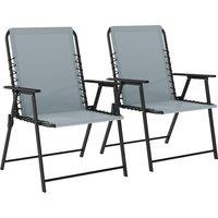 Outsunny Folding Garden Chairs Set of 2, Outdoor Dining Chairs with Wide Texteline Seat, High Back and Armrests, Light Grey