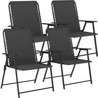 Outsunny Folding Garden Chairs Set of 4, Outdoor Dining Chairs with Wide Texteline Seat, High Back and Armrests, Black