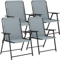 Outsunny Folding Garden Chairs Set of 4, Outdoor Dining Chairs with Wide Texteline Seat, High Back and Armrests, Light Grey