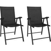 Outsunny Folding Garden Chairs Set of 2, Foldable Garden Dining Chairs with High Back, Armrests, Texteline Seat, Black