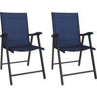 Outsunny Folding Garden Chairs Set of 2, Foldable Garden Dining Chairs with High Back, Armrests, Texteline Seat, Navy Blue