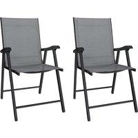 Outsunny Folding Garden Chairs Set of 2, Foldable Garden Dining Chairs with High Back, Armrests, Texteline Seat, Light Grey