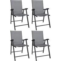 Outsunny Folding Garden Chairs Set of 4, Foldable Garden Dining Chairs with High Back, Armrests, Texteline Seat, Light Grey