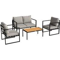 Outsunny Outdoor Garden Furniture Set, 4 Piece Patio Furniture with Slatted Table, Indoor Outdoor Balcony Patio Conservatory Set