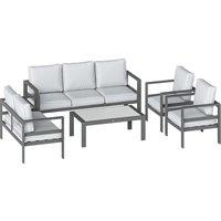 Outsunny 5 Pieces Aluminium Garden Furniture Set with Olefin Cushions, Extra Deep Outdoor Garden Sofa Set, Dark Grey