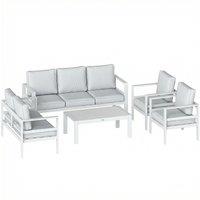 Outsunny 5 Pieces Aluminium Garden Furniture Set with Olefin Cushions, Extra Deep Outdoor Garden Sofa Set, White