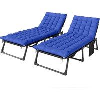 Outsunny Folding Sun Loungers for Garden Set of 2, 5-Position Oversized Camping Bed Recliner with Cushions, Blue