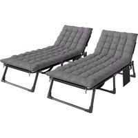 Outsunny Folding Sun Loungers for Garden Set of 2, 5-Position Oversized Camping Bed Recliner with Cushions, Dark Grey