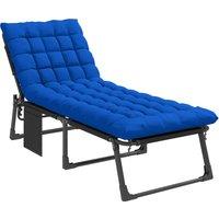 Outsunny Folding Sun Lounger for Garden, 5-Position Oversized Camping Bed Recliner with Cushions, Blue