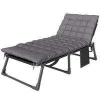 Outsunny Folding Sun Lounger for Garden, 5-Position Oversized Camping Bed Recliner with Cushions, Dark Grey