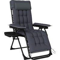 Outsunny Zero Gravity Chair, Folding Sun Lounger Reclining Garden Chair with Arm Pads, Cushion, Cup Holder, Headrest, Dark Grey