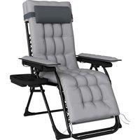 Outsunny Zero Gravity Chair, Folding Sun Lounger Reclining Garden Chair with Arm Pads, Cushion, Cup Holder, Headrest, Light Grey