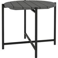 Outsunny 54 cm Round Outdoor Side Table, Industrial Small Garden Table with Slatted Wood Top and Metal Frame, Dark Grey