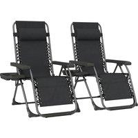 Outsunny Zero Gravity Chairs Set of 2, Folding Sunloungers Reclining Garden Chairs with Cup Holder, Headrest, Black