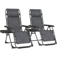 Outsunny Zero Gravity Chairs Set of 2, Folding Sunloungers Reclining Garden Chairs with Cup Holder, Headrest, Dark Grey