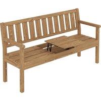 Outsunny Wooden Garden Loveseat with Liftable Table & Shelf, 2-3-Seater Outdoor Bench, Fir Wood Jack and Jill Garden Seat, Teak