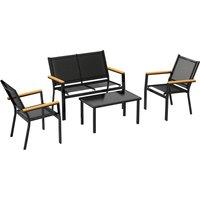 Outsunny Outdoor Sofa 4 Seater Garden Sofa Set with Loveseat 2 Chairs and Coffee Table Black