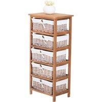 HOMCOM Wicker Basket Dresser, 5 Drawer Storage Shelf Unit with Wooden Frame for Home Organisation, Natural Finish Aosom UK