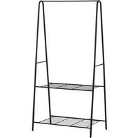 HOMCOM Metal Clothes Rack Coat Garment Hanger Hallway Organiser Hanging Rail Stand 2-tier Shoe Shelving A Shaped 77L x 45W x 153H cm Black Aosom UK