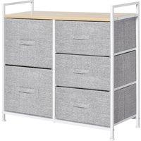 HOMCOM 5 Drawer Linen Storage Chest Home Organisation w/ Shelf Handles Metal Frame Adjustable Feet Hallway Home Dresser Grey Aosom UK