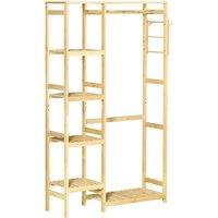 HOMCOM Bamboo Garment Rack, Clothes Rack with Storage Shelf, Hanging Rail and Side Hooks for Entryway, Bedroom, Bathroom and Office, Natural