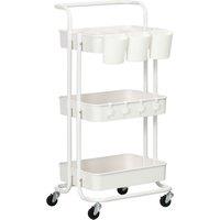 HOMCOM Three-Tier Home Trolley, with Handle and Wheels - White