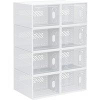 HOMCOM 8PCS Clear Shoe Box, Plastic Stackable Shoe Storage Box for UK/EU Size up to 8.5/43 with Magnetic Door for Women/Men, 25 x 35 x 19cm