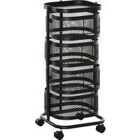 HOMCOM Metal Storage Cart, 4-Tier Storage Trolley on Wheels with 4 Mesh Baskets and Top Tray, Black