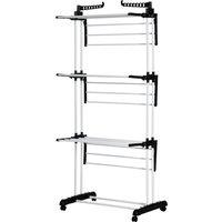 HOMCOM Foldable Clothes Drying Rack, 4-Tier Steel Garment Laundry Rack with Castors for Indoor and Outdoor Use, Black