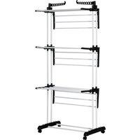 HOMCOM Laundry Drying Rack: Foldable 4-Tier Steel Clothes Airer with Castors, Indoor & Outdoor, Black Aosom UK