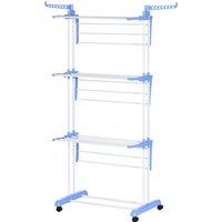 HOMCOM Foldable Clothes Drying Rack, 4-Tier Steel Garment Laundry Rack with Castors for Indoor and Outdoor Use, Blue