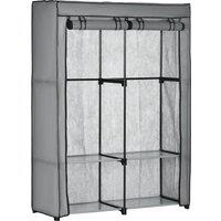 HOMCOM Portable Wardrobe, Fabric Cabinet, Foldable Clothes Organiser with 4 Shelves, 2 Hanging Rails, 118 x 49 x 170 cm, Light Grey. Aosom UK